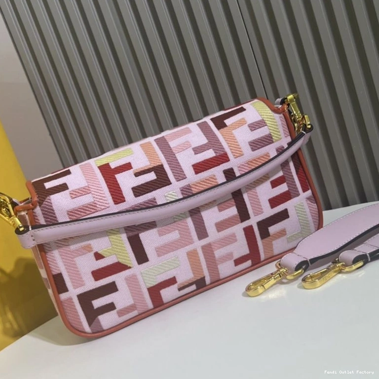 Cheap HOT Canvas Multi Motif Bag In Fendi Medium Baguette FF Pink 0819